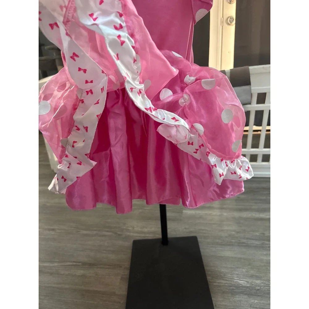 Disney Minnie Mouse Pink Polka Dot Sequin Costume Dress Kids Short Sleeve Bows - Picture 5 of 9